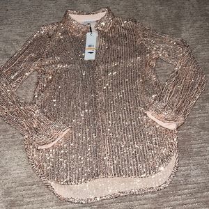 Women's Oversized Sequin Button Down Shirt Calvin Klein Sz Small NWT